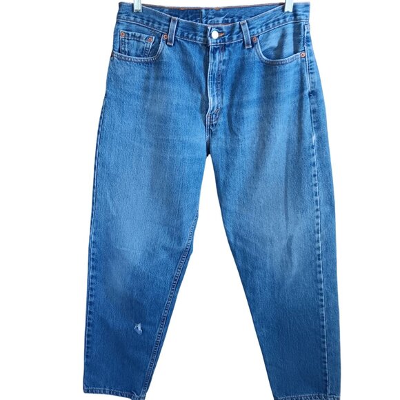 34x30 Women's Levis 560 Jeans Vintage Relaxed Fit Tapered Leg 1990's Mom Repairs - Picture 1 of 6